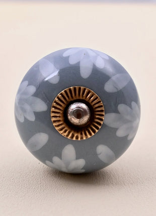 Soft Grey Floral Ceramic Door Knob