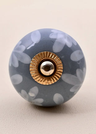 Soft Grey Floral Ceramic Door Knob