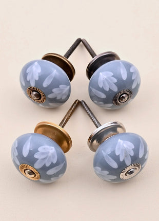 Soft Grey Floral Ceramic Door Knob