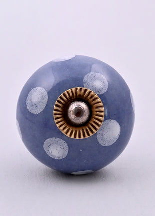 White Polka Dots on Blue Ceramic Door Knob