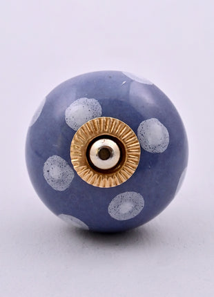 White Polka Dots on Blue Ceramic Door Knob