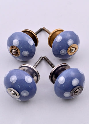 White Polka Dots on Blue Ceramic Door Knob