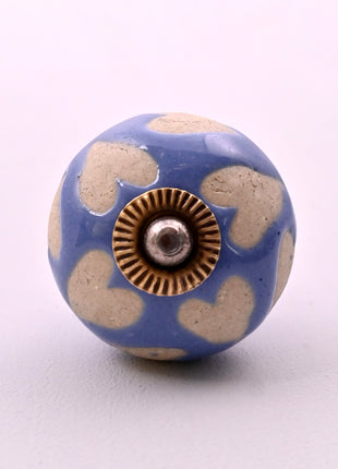 Beige Heart on Blue Ceramic Door Knob