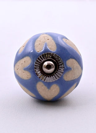 Beige Heart on Blue Ceramic Door Knob