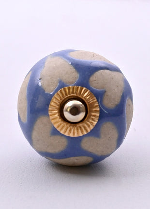 Beige Heart on Blue Ceramic Door Knob