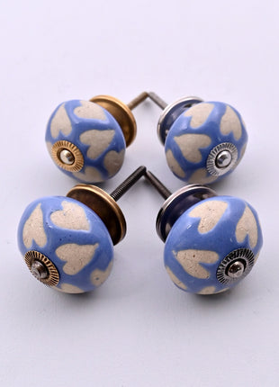 Beige Heart on Blue Ceramic Door Knob