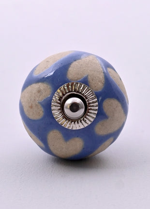 Beige Heart on Blue Ceramic Door Knob