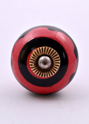 Red & Black Striped Swirl Ceramic Door Knob