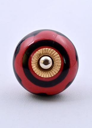 Red & Black Striped Swirl Ceramic Door Knob