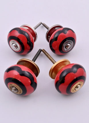 Red & Black Striped Swirl Ceramic Door Knob