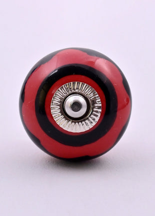 Red & Black Striped Swirl Ceramic Door Knob