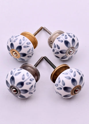 Grey Floral Ceramic Door Knob