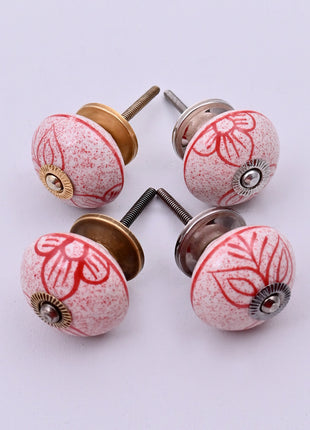 Red Speckled Floral Ceramic Door Knob