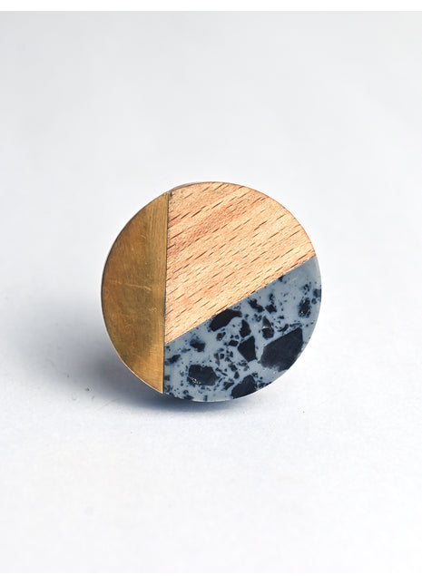 Antique Black Resin Stone Wood And Brass Wardrobe Cabinet Knob