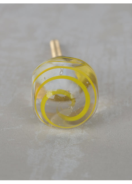 Antique Clear Glass Drawer Cabinet Knob With Yellow Spiral