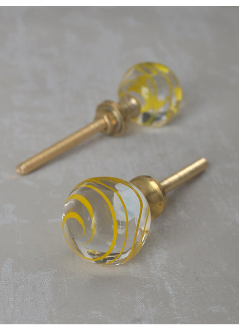 Antique Clear Glass Drawer Cabinet Knob With Yellow Spiral
