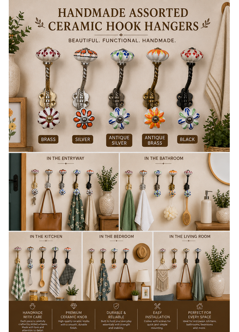 Assorted Handmade Different Design Ceramic Hook Ceramic Hangers