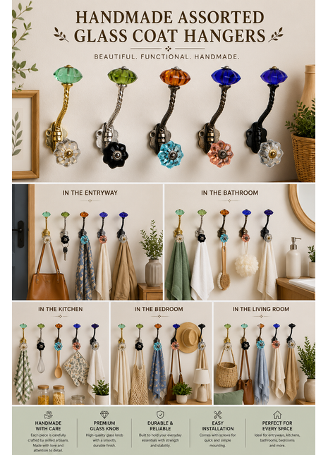 Assorted Different Color Glass Hook Glass Coat Hangers