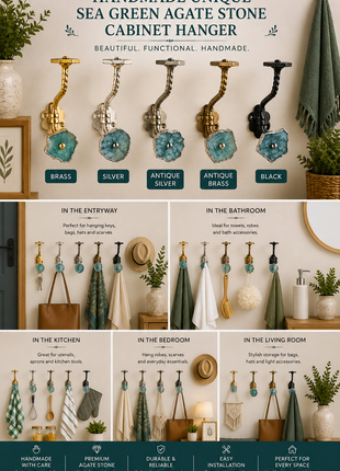 Unique Assorted Shape Sea Green Agate Stone Cabinet Hanger