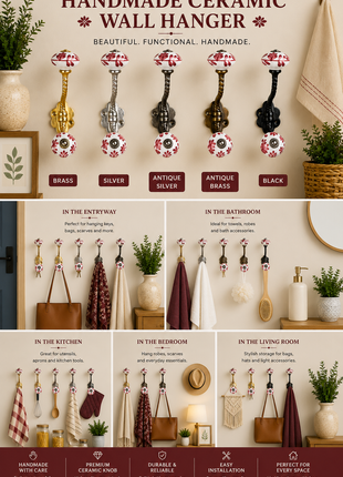 Elegant White Ceramic Knob With Metal Wall Hanger