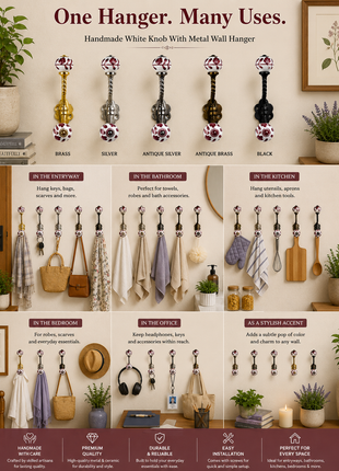 White Knob With Metal Wall Hanger