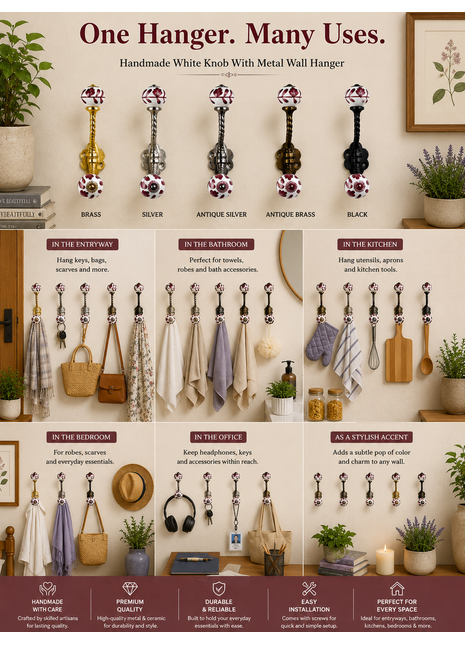 White Knob With Metal Wall Hanger