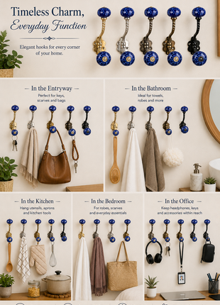 Royal Blue Ceramic Knob With Metal Wall Hanger