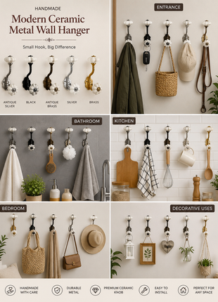 Modern Ceramic Metal Wall Hanger With Ceramic Knob