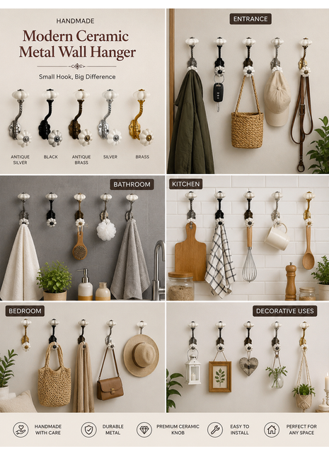 Modern Ceramic Metal Wall Hanger With Ceramic Knob
