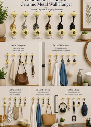 Decorative Ceramic Metal Wall Hanger With Yellow Knob