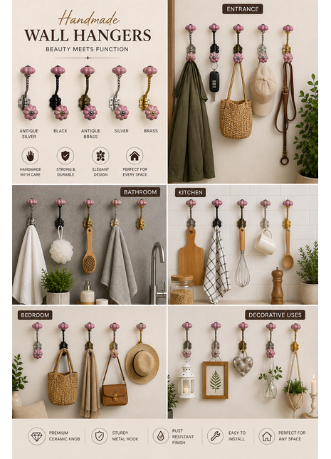 Ethnic Ceramic Metal Wall Hook With Ceramic Knob