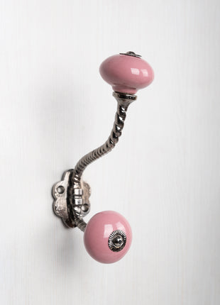 Solid Pink Handmade Ceramic Knob With Metal Wall hanger