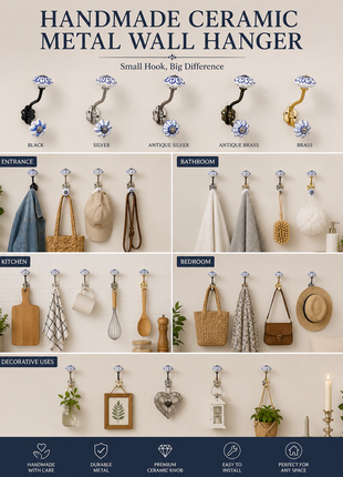 Decorative Ceramic Metal Wall Hook With Ceramic Knob