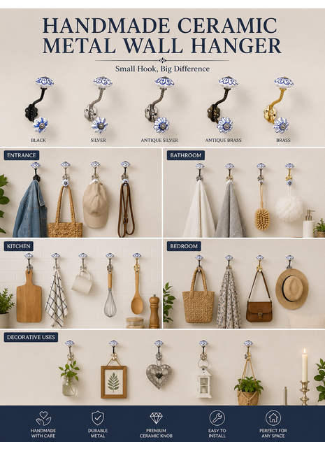 Decorative Ceramic Metal Wall Hook With Ceramic Knob