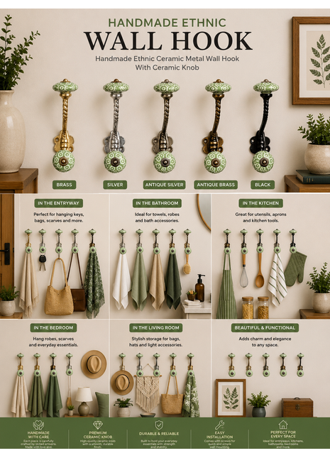 Ceramic Metal Wall Hook With Ceramic Knob