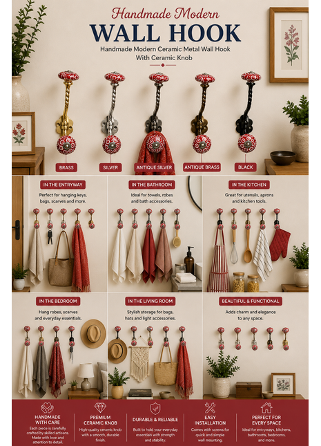 Modern Ceramic Metal Wall Hook With Ceramic Knob