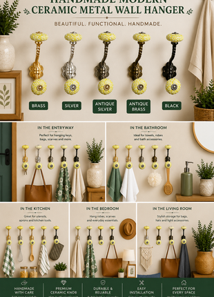 Modern Ceramic Metal Wall Hanger With Ceramic Knob