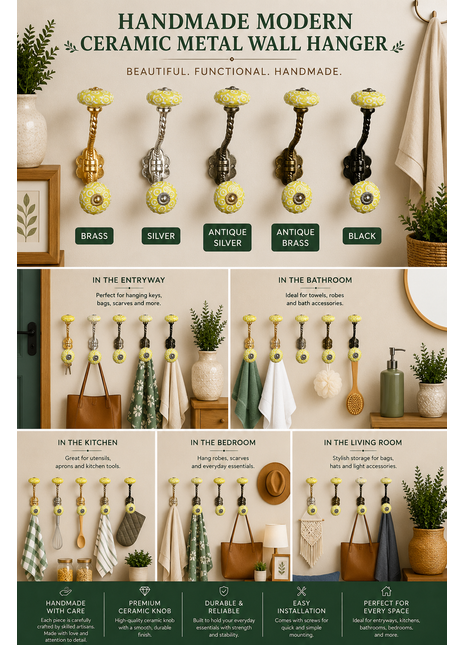 Modern Ceramic Metal Wall Hanger With Ceramic Knob