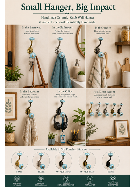 Unique Ceramic Metal Wall Hook With Ceramic Knob