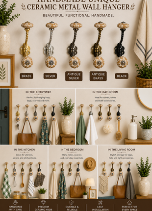Unique Ceramic Metal Wall Hanger With Ceramic Knob