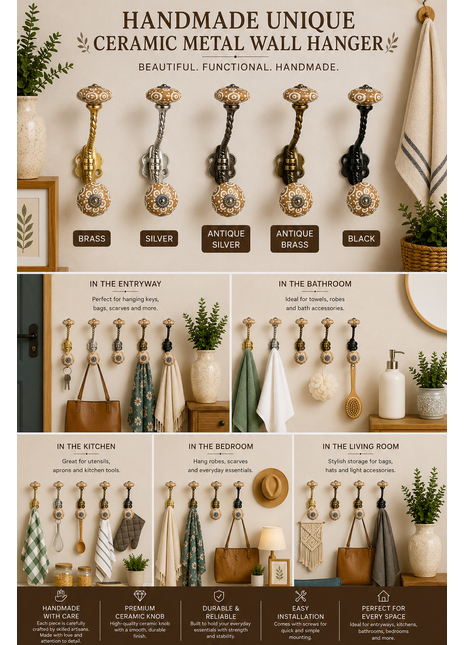 Unique Ceramic Metal Wall Hanger With Ceramic Knob