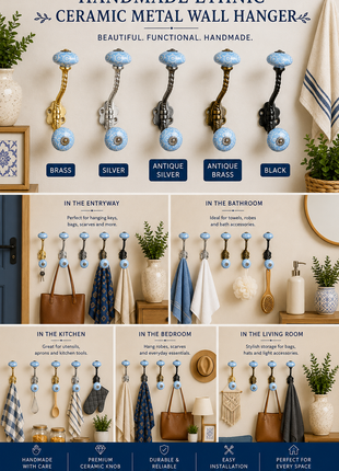 Ethnic Ceramic Metal Wall Hanger With Ceramic Knob