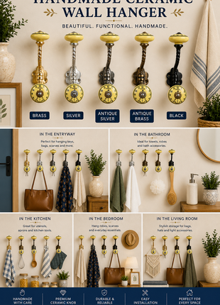 Round Yellow Clock Ceramic Knob With Metal Wall Hanger