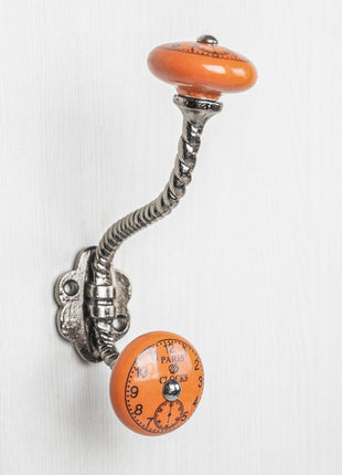 Round Clock Sandy Orange Knob With Metal Wall Hanger