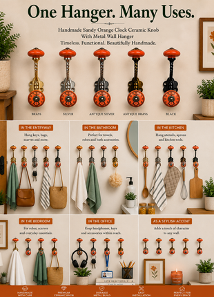 Round Clock Sandy Orange Knob With Metal Wall Hanger