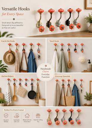 Salmon Cracked Flower Shaped Knob With Metal Wall Hanger
