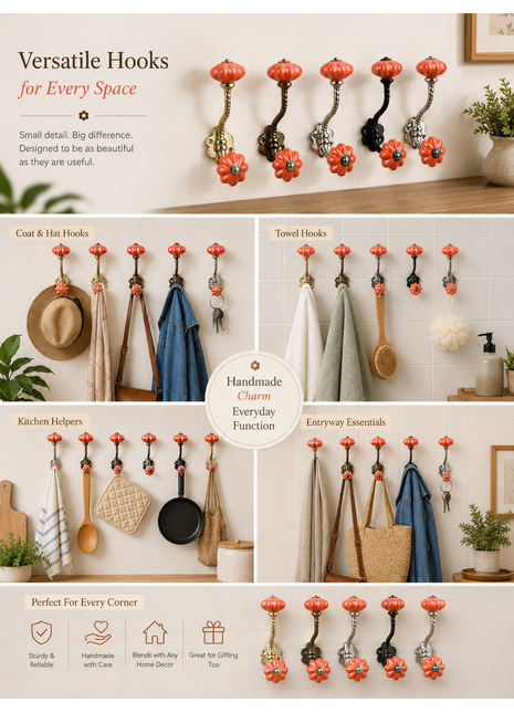 Salmon Cracked Flower Shaped Knob With Metal Wall Hanger