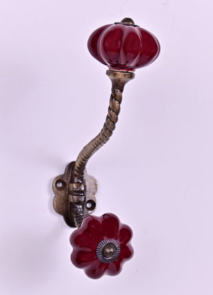 Stylish Maroon Handpainted Ceramic Drawer Knob With Metal Wall Hanger
