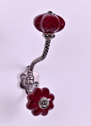 Stylish Maroon Handpainted Ceramic Cabinet  Knob & Hanger Bundle – Decorative Closet Hardware Set 01