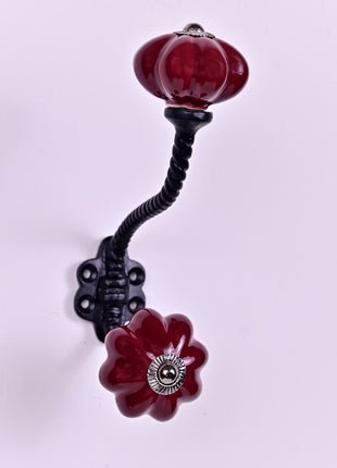 Stylish Maroon Handpainted Ceramic Drawer Knob With Metal Wall Hanger